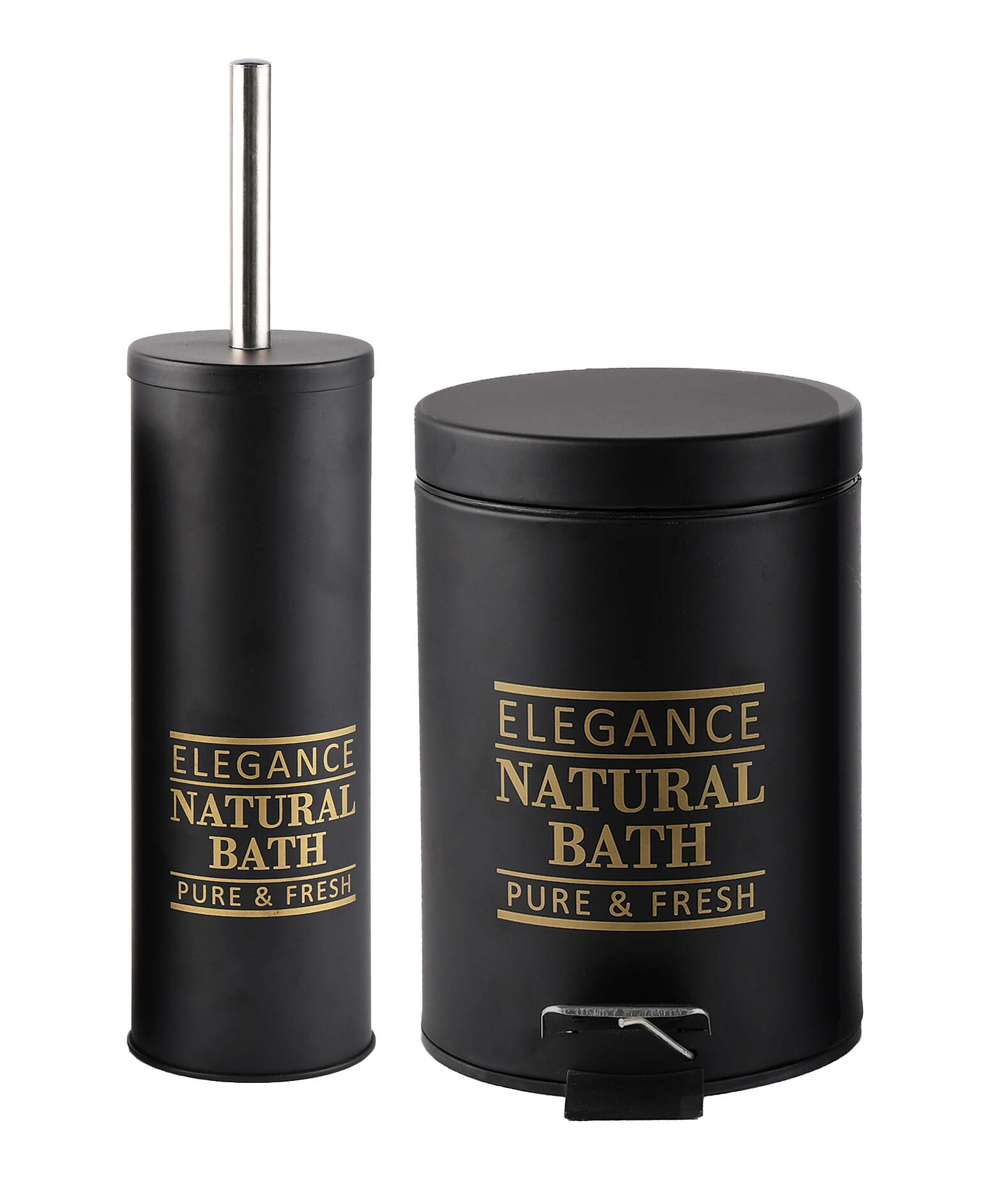 סט פח דוושה עגול 3 ליטר + מברשת אסלה שחור מט