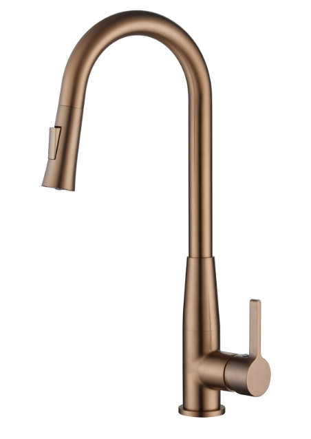 ברז קשת גבוה נשלף למטבח 2 מצבי זרימה דגם 1228 רוז גולד